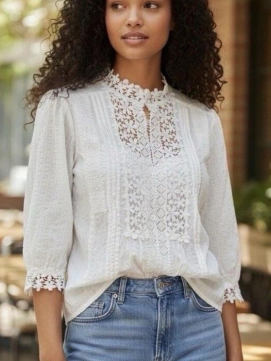 POL Tops - POL Large EUC White Lace-Detail Cotton Blouse - Women 23 PTP